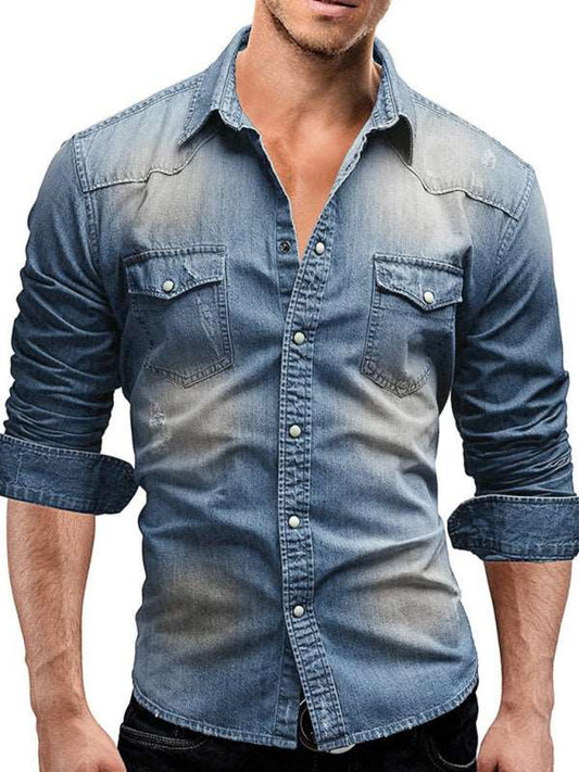 Elevate Your Men's Casual Look with the Double Pocket Denim Shirt Jacket!