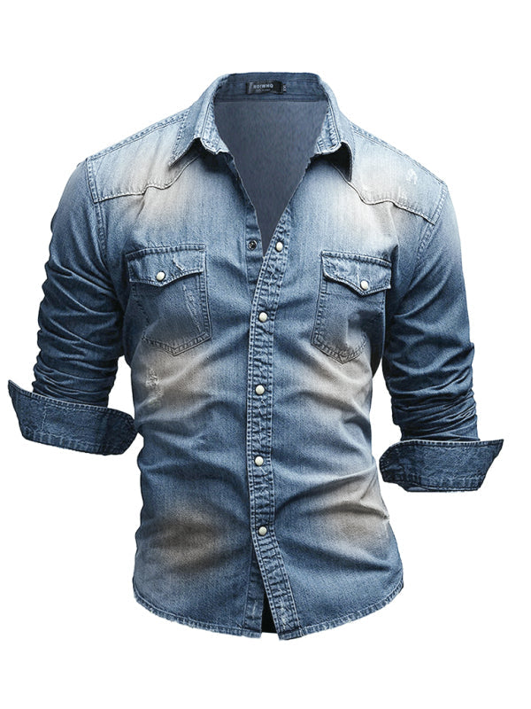 Elevate Your Men's Casual Look with the Double Pocket Denim Shirt Jacket!