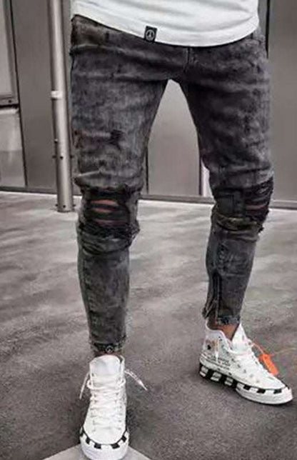 Rugged Urban Chic: Men's Ripped Slim Fit Jeans for All-Season Style