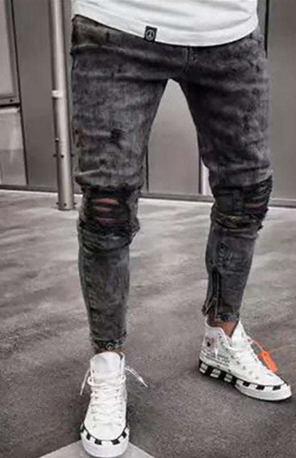 Rugged Urban Chic: Men's Ripped Slim Fit Jeans for All-Season Style