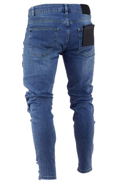 Trendy Men's Patchwork Distressed Knit Denim Slim Jeans