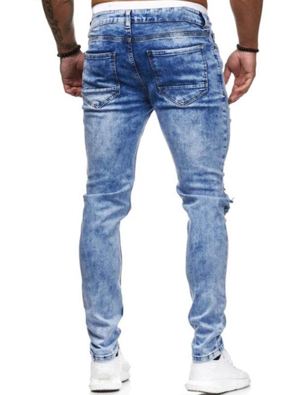 Urban Edge: All-Season Distressed Knit Denim Jeans for Men