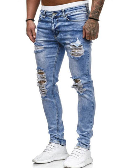 Urban Edge: All-Season Distressed Knit Denim Jeans for Men