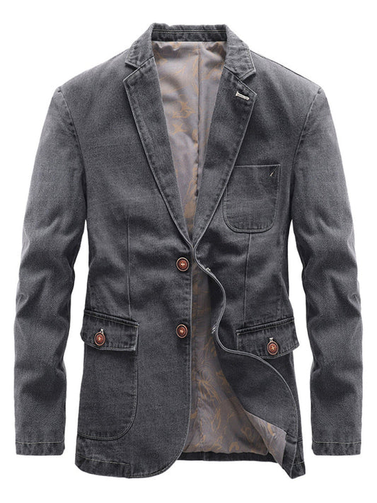 Men's Denim Multi-pocket Suit Jacket for Casual Style Upgrade