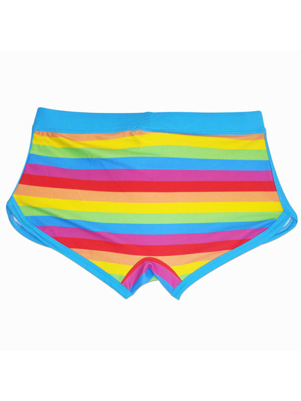 Rainbow Boxer Swim Shorts for Men with Tethered Slit