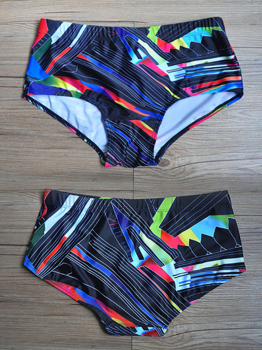 Vibrant Geometric Print Men's Boxer Swim Shorts