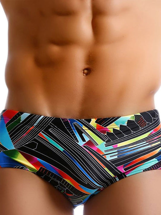 Vibrant Geometric Print Men's Boxer Swim Shorts