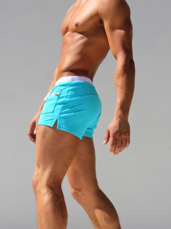 Men's Stylish Quick-Dry Front Stripe Swim Shorts with Pocket