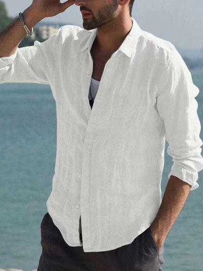 Versatile Vintage-Inspired Long Sleeve Cotton-Linen Shirt for Effortless Style