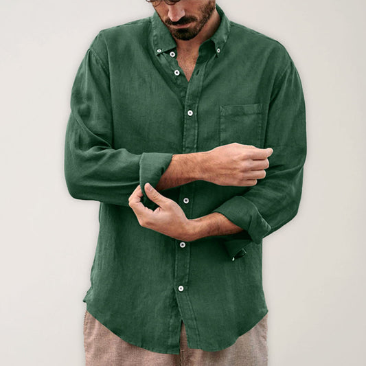 European Style Men's Solid Color Cotton Shirt with Lapel Collar