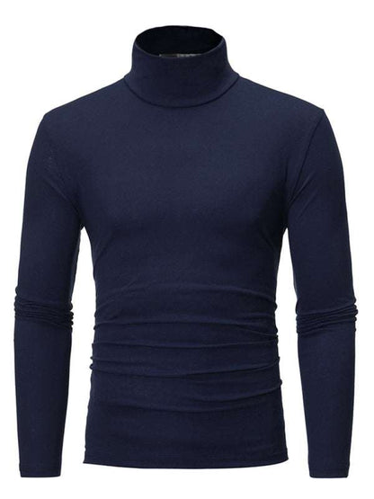 Men's Stylish Turtleneck Long Sleeve T-Shirt - Casual Solid Color Design for Comfort and Elegance