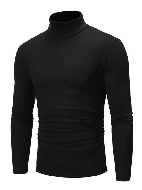 Men's Stylish Turtleneck Long Sleeve T-Shirt - Casual Solid Color Design for Comfort and Elegance