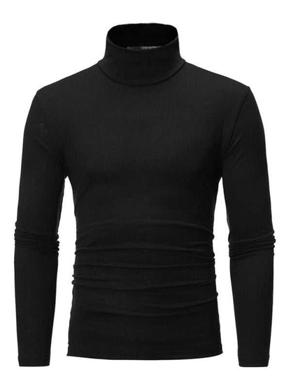 Men's Stylish Turtleneck Long Sleeve T-Shirt - Casual Solid Color Design for Comfort and Elegance