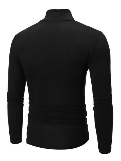 Men's Stylish Turtleneck Long Sleeve T-Shirt - Casual Solid Color Design for Comfort and Elegance