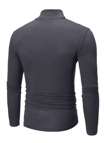 Men's Stylish Turtleneck Long Sleeve T-Shirt - Casual Solid Color Design for Comfort and Elegance