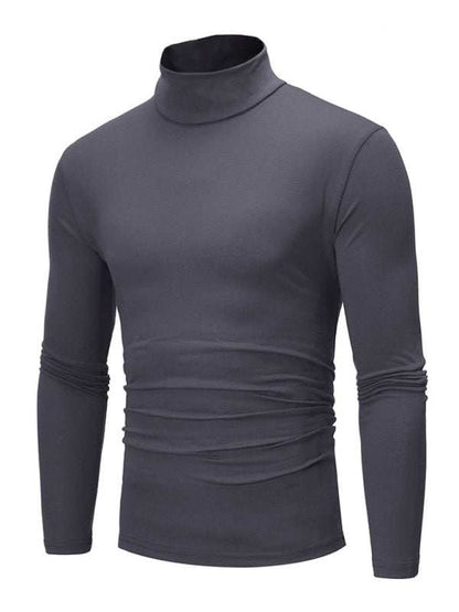 Men's Stylish Turtleneck Long Sleeve T-Shirt - Casual Solid Color Design for Comfort and Elegance