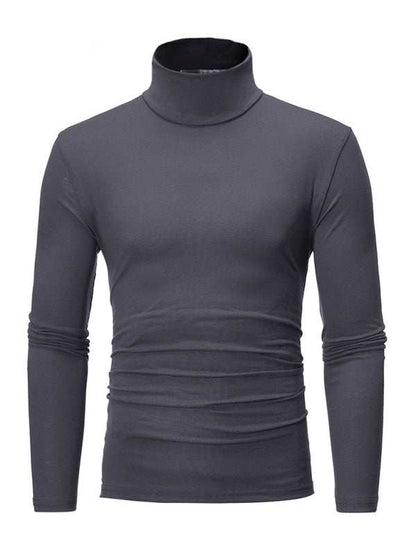 Men's Stylish Turtleneck Long Sleeve T-Shirt - Casual Solid Color Design for Comfort and Elegance