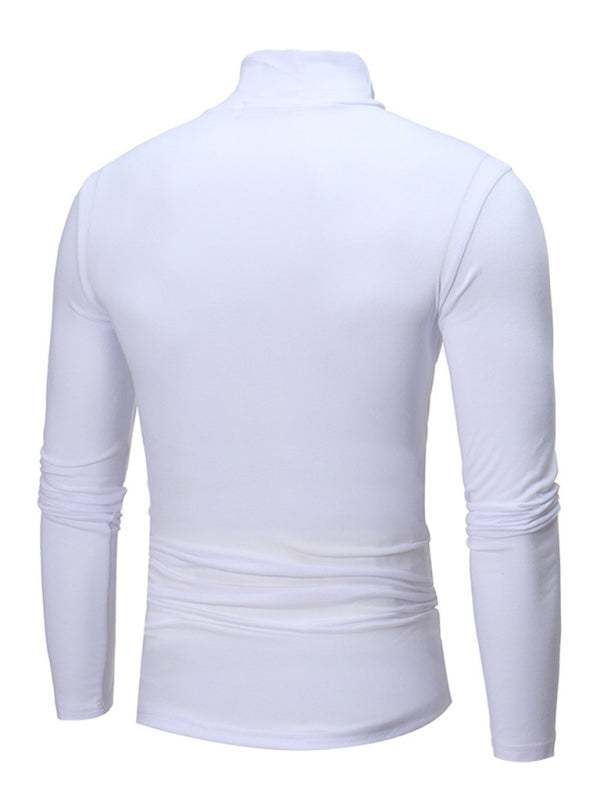 Men's Stylish Turtleneck Long Sleeve T-Shirt - Casual Solid Color Design for Comfort and Elegance