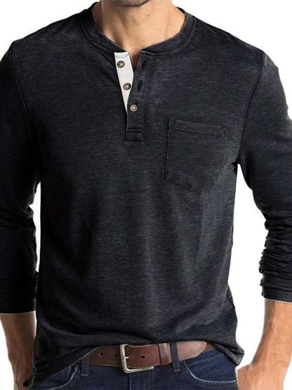 Stylish Men's Long-Sleeved Solid Color T-Shirt - Comfortable Bottoming Shirt for Autumn-Winter Casual Wear