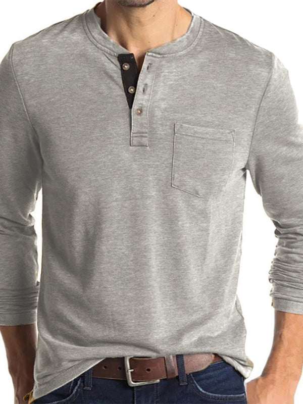 Stylish Men's Long-Sleeved Solid Color T-Shirt - Comfortable Bottoming Shirt for Autumn-Winter Casual Wear