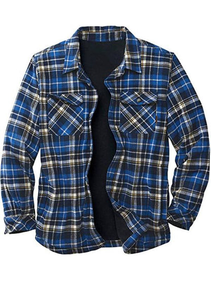 Plaid Fleece Long Sleeve Jacket with Lapel - Men's Casual Comfort for Autumn-Winter