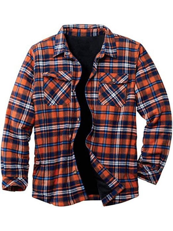 Plaid Fleece Long Sleeve Jacket with Lapel - Men's Casual Comfort for Autumn-Winter