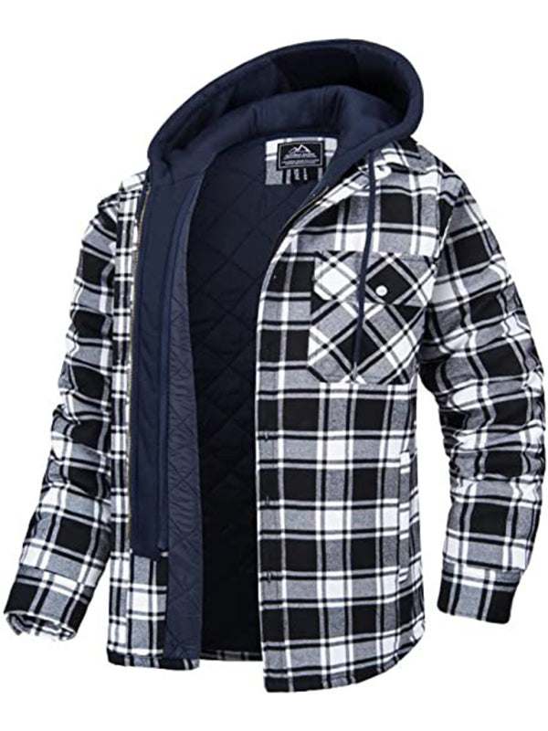 Cozy Men's Oversized Hooded Plaid Jacket with Thick Padded Comfort for Autumn-Winter Adventures