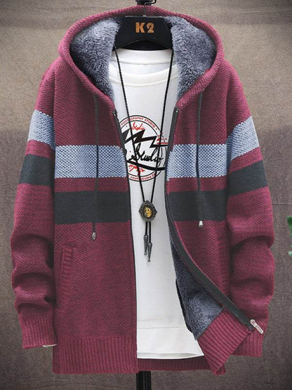 Trendy Youth Hooded Fleece Cardigan - Slim Fit, Contrast Color Jacket for Stylish Comfort