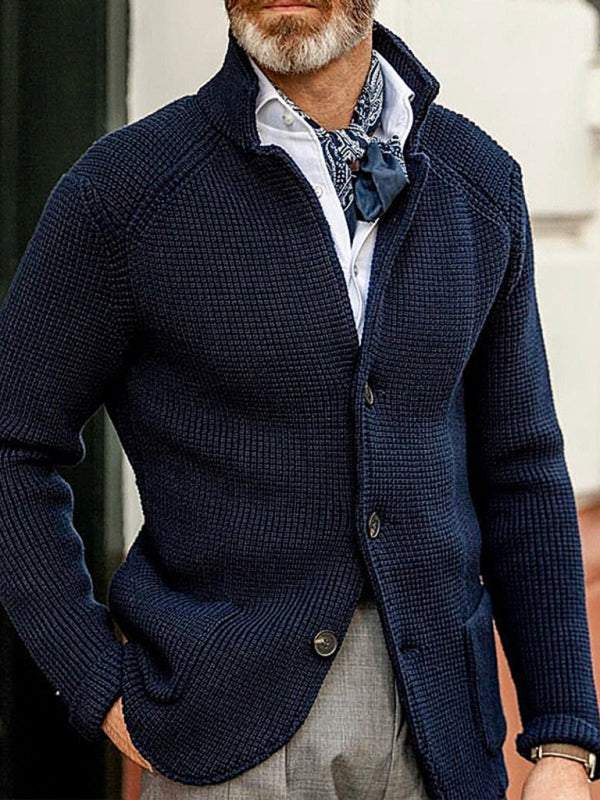 Winter Elegance: Stylish Stand Collar Knitted Cardigan for Men - Perfect for Casual Outings