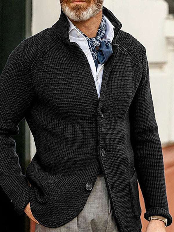 Winter Elegance: Stylish Stand Collar Knitted Cardigan for Men - Perfect for Casual Outings