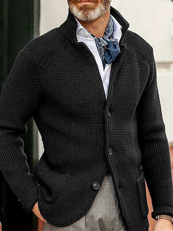 Winter Elegance: Stylish Stand Collar Knitted Cardigan for Men - Perfect for Casual Outings