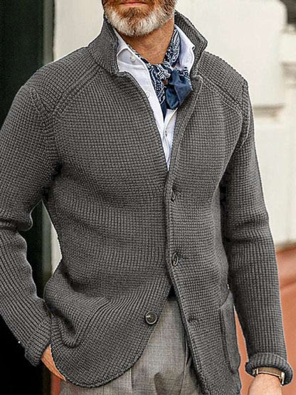 Winter Elegance: Stylish Stand Collar Knitted Cardigan for Men - Perfect for Casual Outings