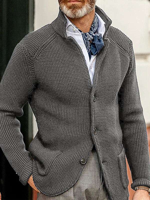 Winter Elegance: Stylish Stand Collar Knitted Cardigan for Men - Perfect for Casual Outings