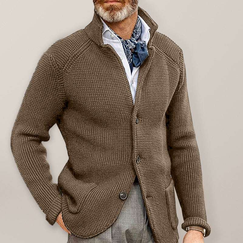 Winter Elegance: Stylish Stand Collar Knitted Cardigan for Men - Perfect for Casual Outings