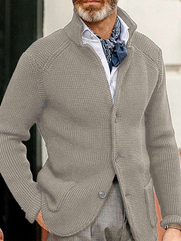 Winter Elegance: Stylish Stand Collar Knitted Cardigan for Men - Perfect for Casual Outings