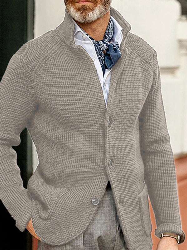 Winter Elegance: Stylish Stand Collar Knitted Cardigan for Men - Perfect for Casual Outings