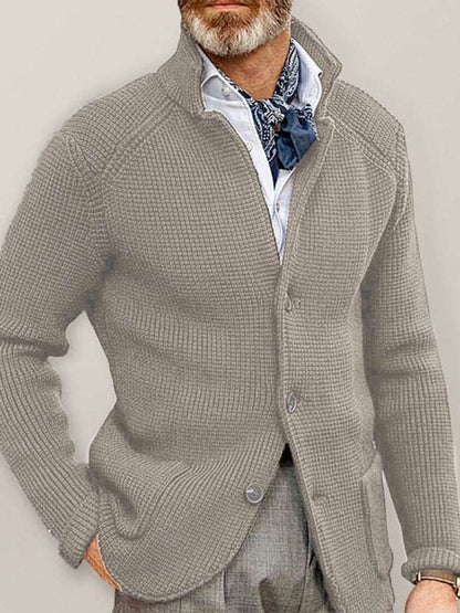 Winter Elegance: Stylish Stand Collar Knitted Cardigan for Men - Perfect for Casual Outings