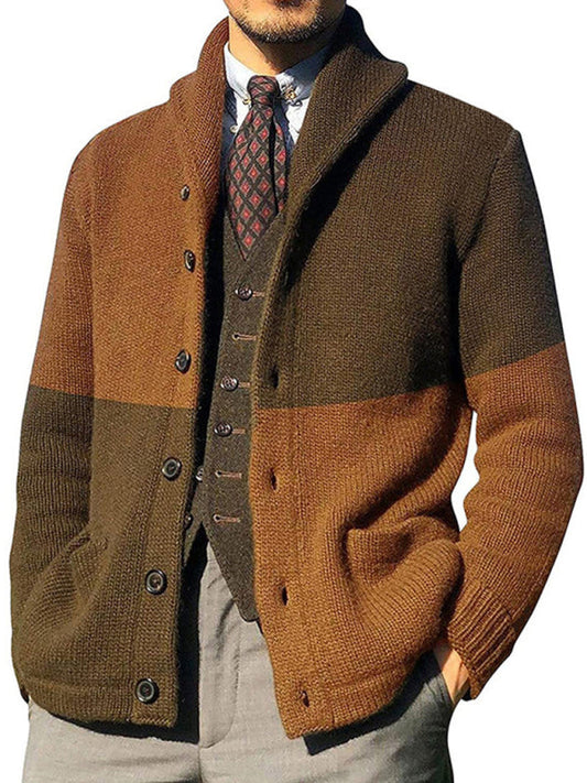 Stylish Men's Color Block Cardigan with Button Detail
