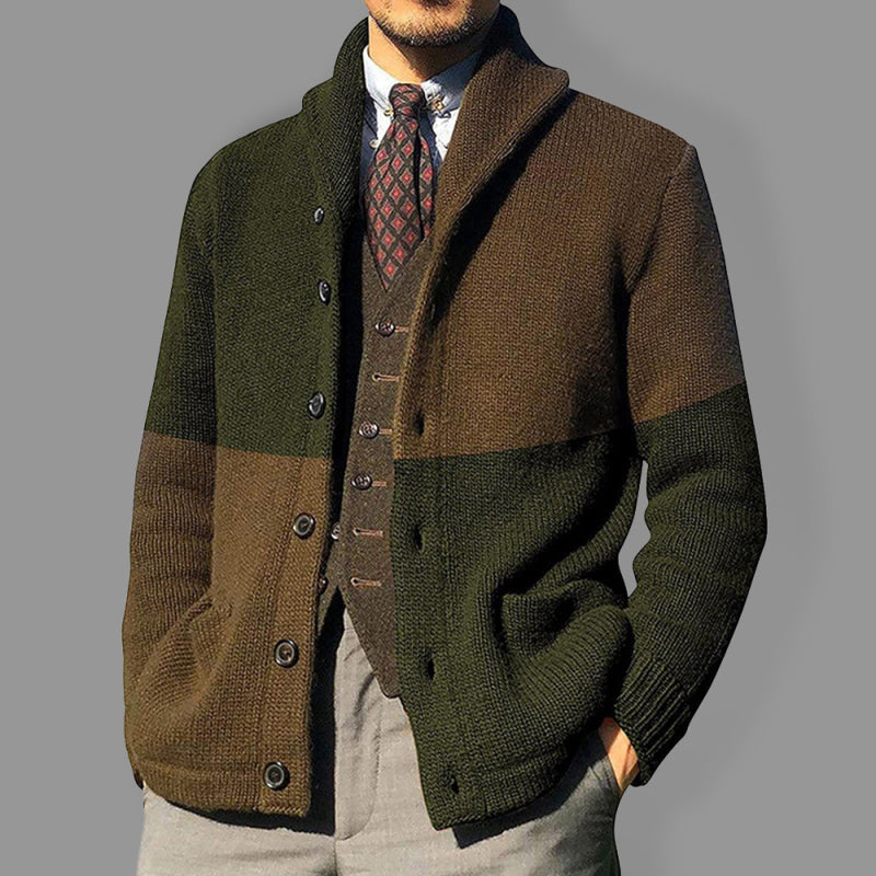 Stylish Men's Color Block Cardigan with Button Detail