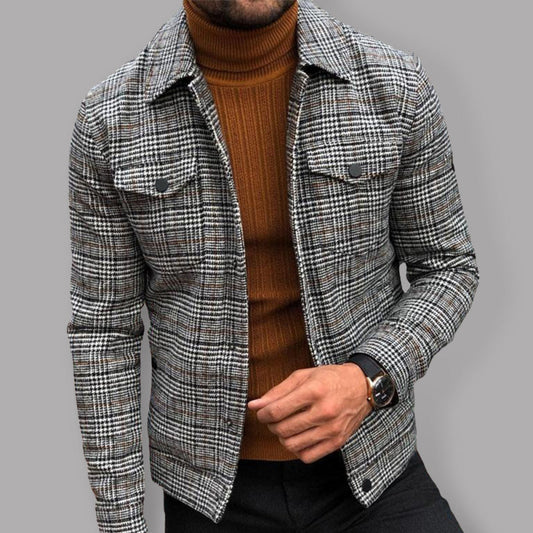 Fashionable Slim Fit Men's Plaid Coat for Autumn Casual Style