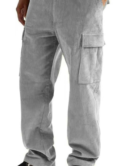 Versatile Corduroy Multi-Pocket Straight-Leg Trousers for Men – Casual Comfort Meets Stylish Functionality