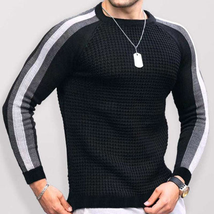 Vibrant Contrast Round Neck Loose-Fit Knit T-Shirt for Men - Perfect for Casual Autumn-Winter Styling!