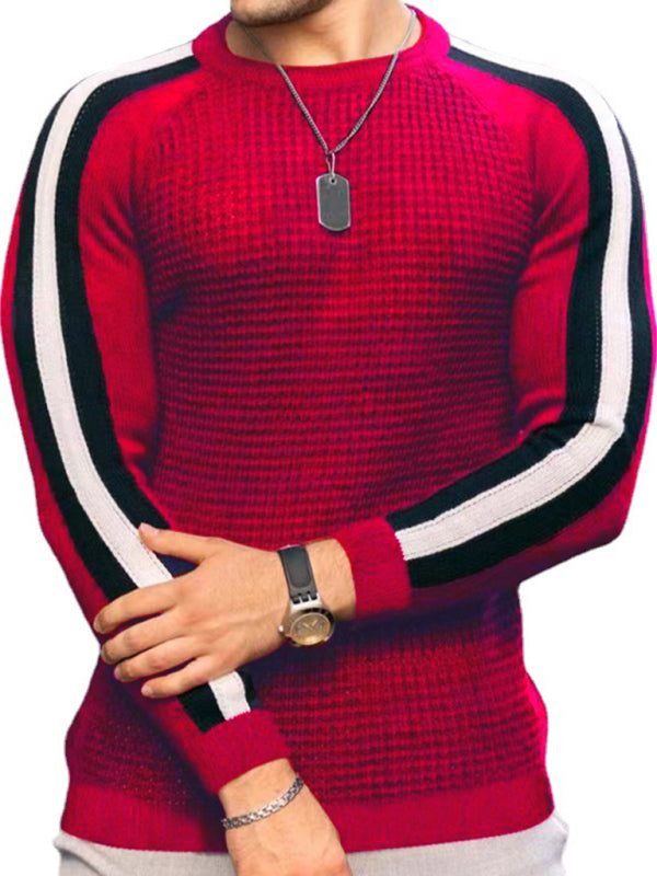 Vibrant Contrast Round Neck Loose-Fit Knit T-Shirt for Men - Perfect for Casual Autumn-Winter Styling!