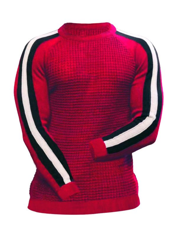 Vibrant Contrast Round Neck Loose-Fit Knit T-Shirt for Men - Perfect for Casual Autumn-Winter Styling!