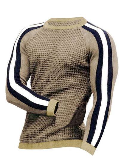 Vibrant Contrast Round Neck Loose-Fit Knit T-Shirt for Men - Perfect for Casual Autumn-Winter Styling!