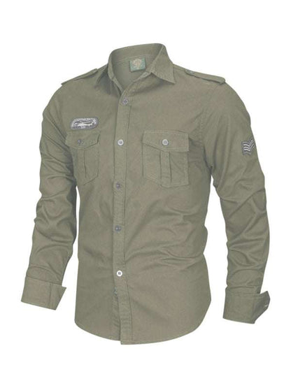 Urban Adventure Men's Cotton Military Long Sleeve Shirt