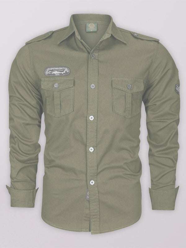 Urban Adventure Men's Cotton Military Long Sleeve Shirt