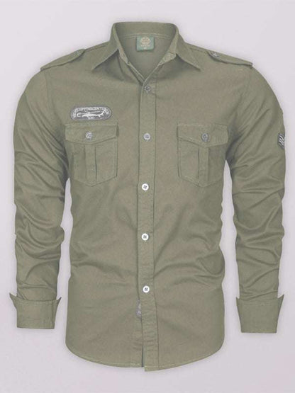 Urban Adventure Men's Cotton Military Long Sleeve Shirt