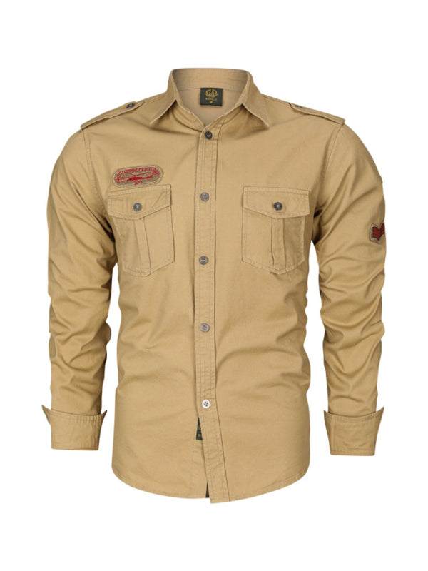 Urban Adventure Men's Cotton Military Long Sleeve Shirt