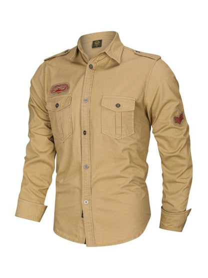 Urban Adventure Men's Cotton Military Long Sleeve Shirt